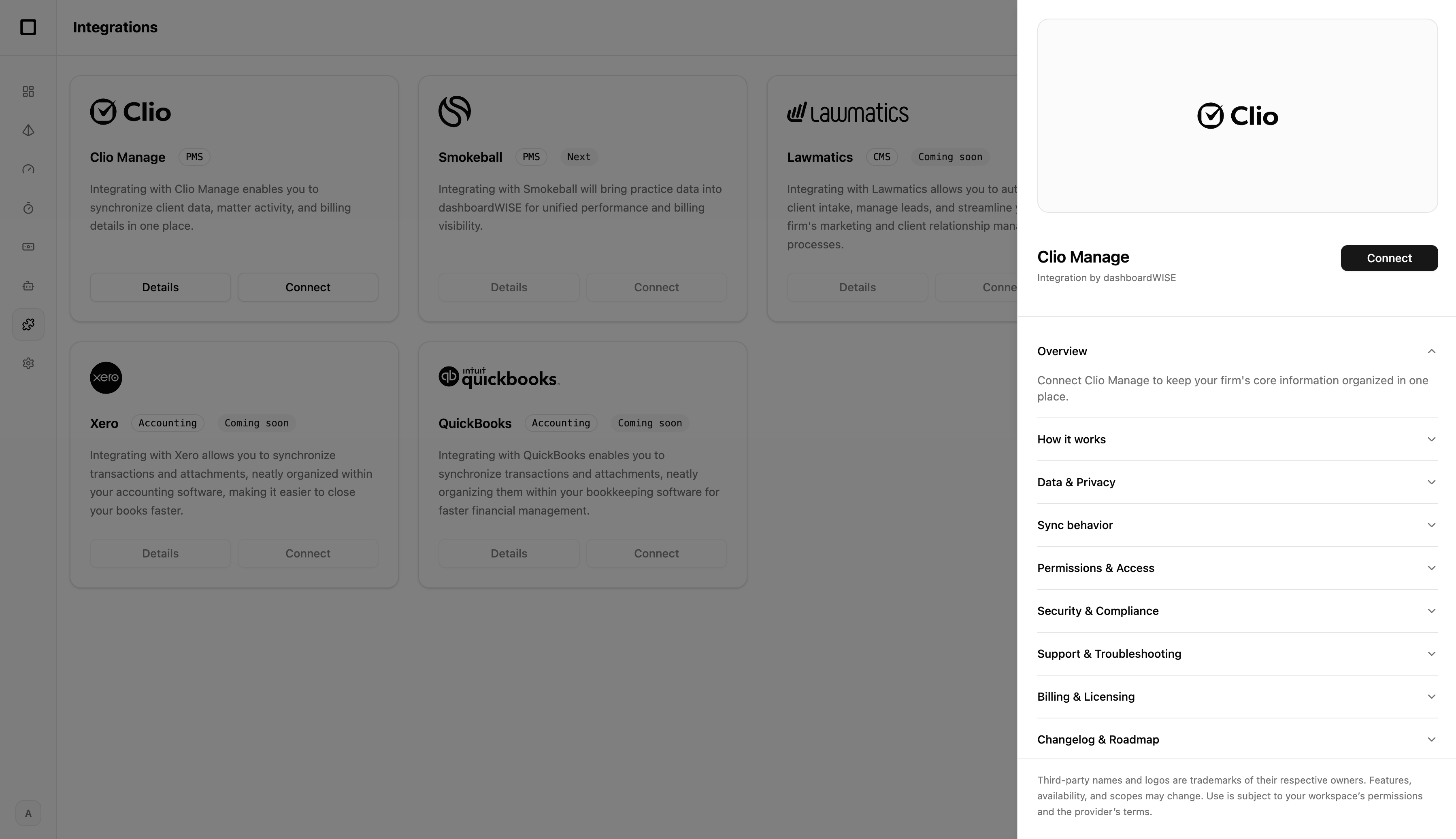 Choose Clio from Integrations